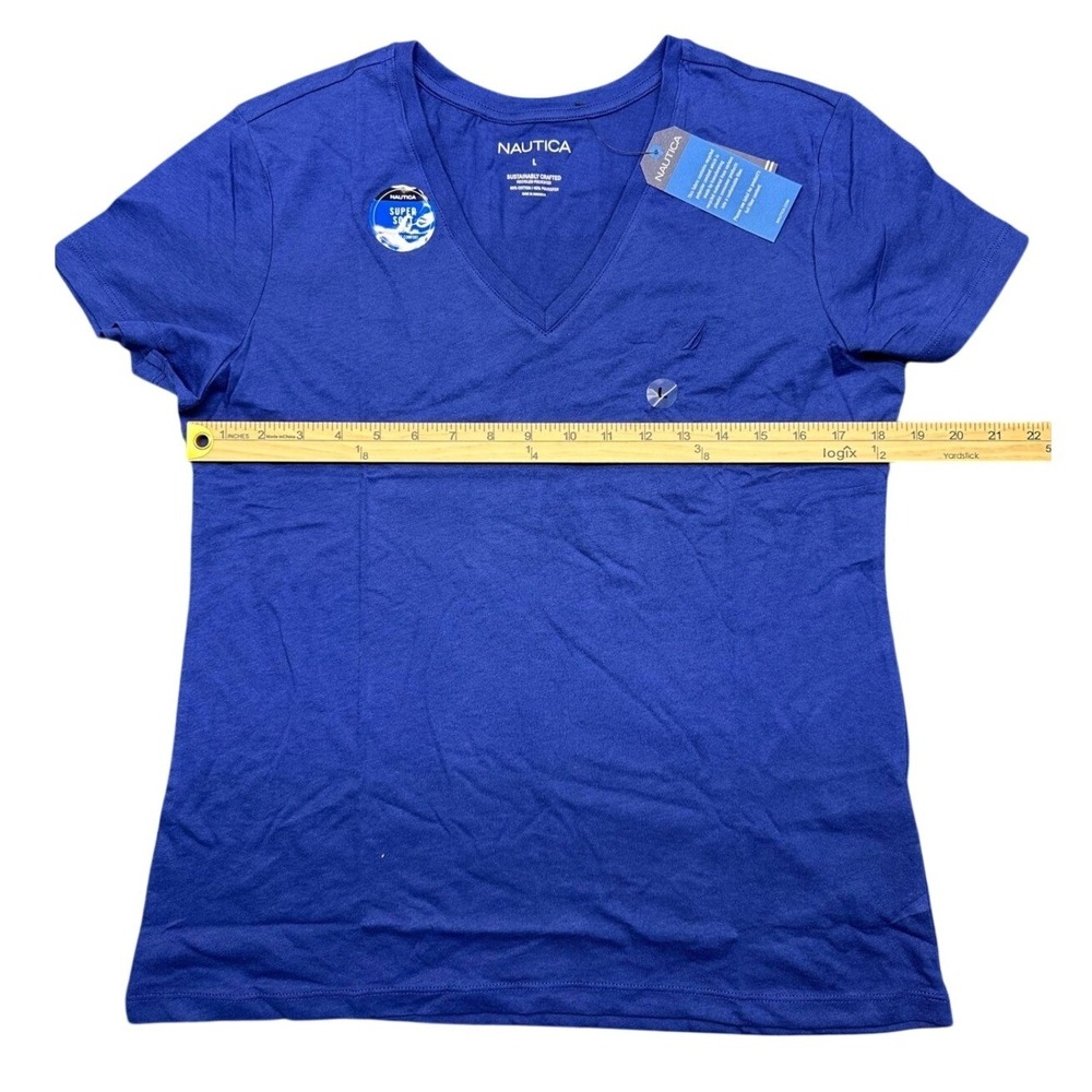 Nautica Mens Sustainably Crafted Super Soft V-Neck T-Shirt Marina Blue Large NEW